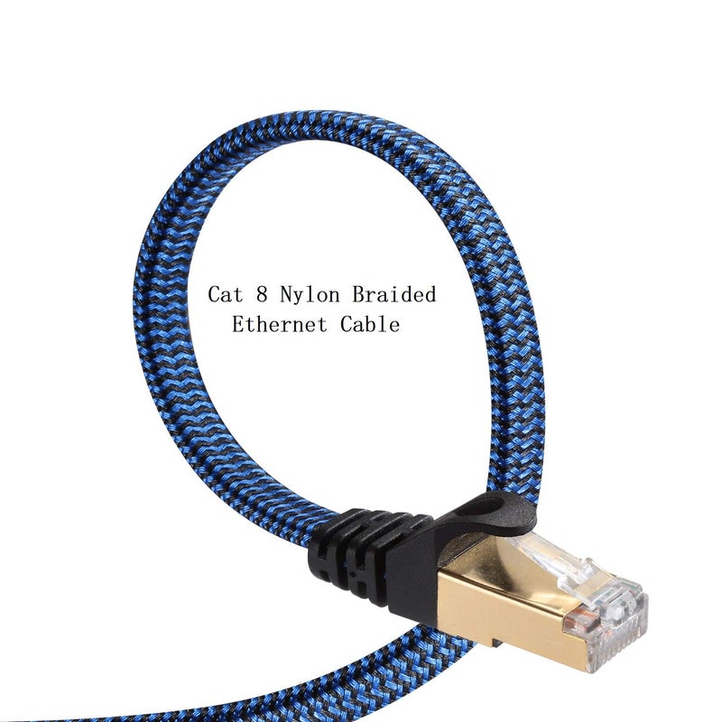 DanYee Cat 8 Ethernet Cable, 15FT Nylon Braided Flat Network Cable High Speed Cat8 Patch LAN Cable (Blue 15FT) - Image 1